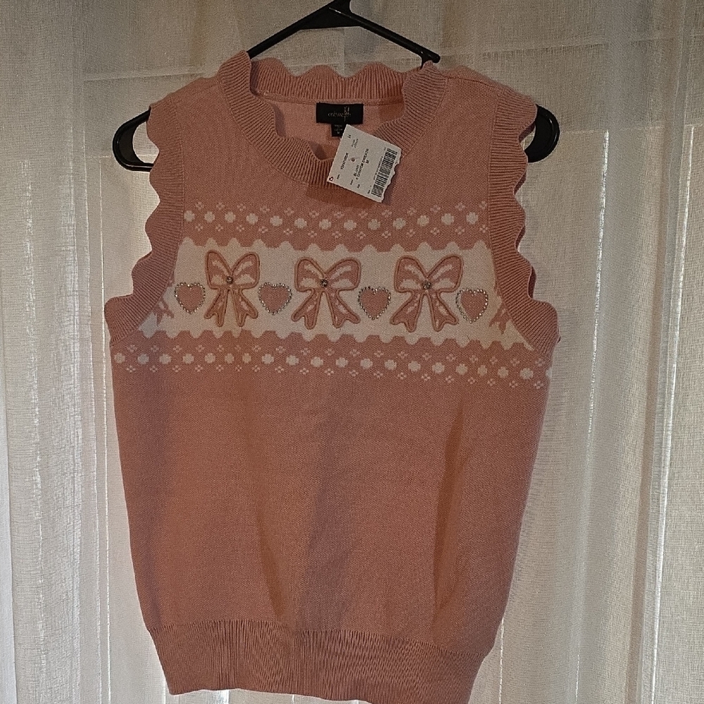 Blush Pink Sweater with Scalloped Neckline